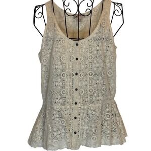 Arizona Jeans Co Lace Peplum Tank Top Cream White Button Front Women's Medium